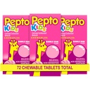 Pepto Kid rágótabletta szívégésre, savas emésztési zavarra, gyomormosásra, gyomormosásra és gyomorfelkavaró gyomorra, rágógumi ízesítőre, 72 Összesen (3 csomag 24)