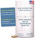 GLOW Anti Aging Supplement - Hyabest ® Hyaluronic Acid, Phytoceramides, 5000 µg Biotin, A-vitamin, C, E, Cink - Hair Skin Nails Vitamins for Women & Men - Wirinkles & Skin Hydration - 60 kapszula
