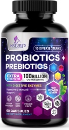 Probiotikumok nők és férfiak részére 60 milliárd CFU - 10 Strain Lactobacillus, Digestive Gut Health probiotics & Immune Support Supports alkalmi székrekedés, Gáz & Bloating - 60 kapszula