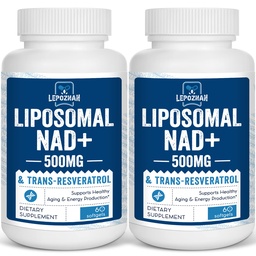 Liposzómás NAD + 500 mg + Transz- Resveratrol 300 mg, Superior abszorpció, Igaz NAD kiegészítés Hatékony, mint NMN, Nicotinamid Ribozid celluláris energia metabolizmus és DNS javítás, Egészséges öregedés, 120 Softgels