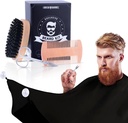 Beard Grooming Kit for Men 4 in 1. Beard Brush és Comb Set Messy Free Bib Apron, Mustache Olló. Természetes kefe és Dual Action Comb. Férfiak Grooming. Ajándék a férjnek,