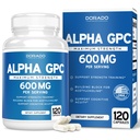 Alpha GPC kolin kapszula - 120 Count, 600mg Servings (Brain Support Aid That Supports Focus, Memory, Motivation, & Energy (harmadik fél tesztelt, Vegan Safe Made in The USA)