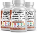Tiszta Nutraceutical Lions Mane 20in1 Gomba kiegészítés Törökország Tail Reishi Cordyceps Chaga Maitake Meshima Poria Cocos Shiitake Oyster Porcini Enoki - 3Pack