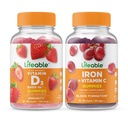 Életképes D-vitamin 5000 NE + C-vitaminnal rendelkező vas, gumik bundle - nagy ízű, vitaminpótló, glutén mentes, GMO mentes, rágható gumi
