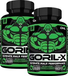 Tesztoszteron booster kiegészítés férfiaknak - Goril X Workout Férfi Javító Pills 1000mg - Növelése méret, Erő és Energia - a Horny Goat Weed, Tongkat Ali & Tribulus Terrestris - 60 kapszula (2pk)