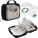 Travel Ékszer Organizer Case Átlátszó Ékszerek Tároló Könyv Binder Bag Fülbevalók, Gyűrűk, Nyaklánc, Karkötő, Fekete