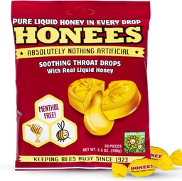 Honees Honey Filled Drops, Honey Cough Drops with Real Honey- Natural Tore Relief- Throat Artificial- Throat Lozenges, Natural Cough Suppressant, Non-GMO, Gluten Free (1 Pack - 20 csepp)