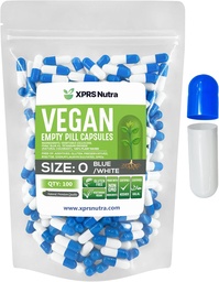 XPRS Nutra mérete 0 üres kapszula - 100 üres vegán kapszula - vegetáriánus tabletták - DIY növényi kapszula töltelék - Veggie Pill Caps Do- It- Yourself Supplements (kék / fehér)