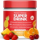 Forgge Egészséges energia ital por Mix - Tiszta koffein + B12, B6, C & D Vitaminok - Sugar Free Energy Drink Powder with Electrolytes, Amino Acides, Antioxidánsok, Lions Mane - Vegan, Keto- Friendly - 30 SVG, Gyümölcs Punch