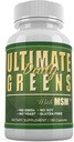 Napi egészség, Ultimate Greens MSM 1925 mg Vegán Barátságos természetes összetevők Superfood Növényi táplálék Alkalizáló Immunenergia Támogató Kiegészítés 180 kapszula (1 hónap ellátás)