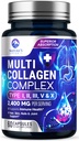 Multi Collagen Peptides Supplement for Hair, Nail, Skin - Type I, II, III, V, X, Collagen Powder Pills - Grass- Fed, Hydrolized for Bone and Joint Support for Women & Men, Non-GMO - 60 kapszula