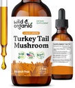 Wild & Organic Turkey Tail Tinktúra - Immune & Gut Support - Turkey Tail Gumoom Extract Drops - Vegan, Sugar & Alcohol- Free Liquid Supplement - 2 fl oz