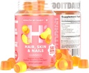 Health by Habit Hair, Skin and Nails Supplement (60 Gumies) - 2500mcg Biotin, C-vitamin, E-vitamin, Strong Nails, Peach Flavor, Vegan, Gluten Free, Non-GMO