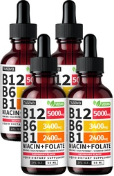 (4 csomag) B12-vitamin és B6 folyékony cseppek, B12 Nyelvalatti B-vitamin Komplex - B 12-vitamin 5000mcg - B12 Metilkobalamin energia, agy, és szív támogatás 27,200 µg, Strawberry, 80 Servings