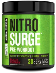 Jacked Factory NITROSURGE előzetes edzés kiegészítés - Endless Energy, Instant Strength Gains, Clear Focus and Intense Pumps - NO Booster & Powerful Pretosure Energy Powder - 30 szervizek, fekete cseresznye