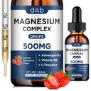 Triple Magnézium Complex Kiegészítés - Magnézium Glicerin, Citrát, Malate Folyékony cseppek 500 mg Ashwagandha, L- Theanine, B6 vitamin stressz enyhítésére, alvás, izom támogatás - Epres Flavor