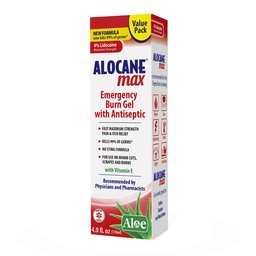 Alocane Max sürgősségi égési gél, 4% lidokain-hidroklorid, .13% benzalkónium-klorid, Maximum Strength Relief, Itch Relief, Sunburns, Konyha, Sugárzás, Kémiai, First- Degree Burns, 4 Fl Oz