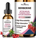 Berberine Liquid Drops- Berberine HCL cseppek Ceylon fahéjjal, Bitter Melon, Turmeric, Liquid Herbal kivonat kiegészítése Immun- és emésztési egészség (60ml)