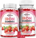 Vas gumik - kalciummal, cinkkel, foláttal és B12-vitaminnal, C-vel, B6 felnőtteknek és gyerekeknek - vérépítő és energia támogatás vashiányosság, anaemia, Vegan - 2 Pack Strawberry Flavour, 60 Gumies