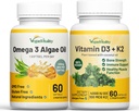 Vegan Vitality Health Booster Bundle - Vegan D3 + K2 és Vegan Omega 3 Algae Oil. Magas erősségű növényi alapú formula immunitást, energia teljes egészség Vegans és vegetáriánusok