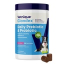 Vetnique Glandex Napi probiotikumok kutyák Prebiotikumok támogatása Gut egészség a fiber és emésztési Enzimek, probiotikus sajtok vagy porok (120ct Chews, Bacon Chews)