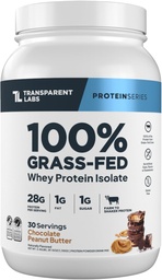 Átlátszó Labs Grass- Fed Whey fehérje izolátum - Természetesen ízesített, glutén mentes savófehérje por 28g fehérje per szerving & 9 Amino Acids - 30 szerváció, csokoládé Mogyoróvaj