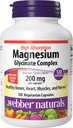 Webber Naturals Magnézium Glicinate Complex 200 mg, 120 Vegetáriánus kapszula, magas abszorpciós képlet, Támogatja a csontokat, szív, izmok és idegek, One- per- Day, Vegan, Új címke!