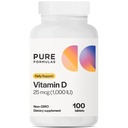 PureFormulas D3-vitamin 1000 NE 25 µg - Premium D-vitamin kiegészítés egészséges csontformához, fogak, szív- és érrendszeri betegségek és immunszupportív nem-GMO - 100 Számoló tabletta