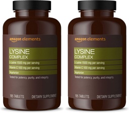 Elemek Lysine Complex C-vitamin Immune Health Support, Vegetáriánus, 65 Servings, 195 Count (csomagolás május Vary) (csomag 2)