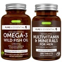 Magas abszorpció Omega3 Wild Fish Oil + Men 's Multivitamin Bundle, 1000mg EPA & DHA 180 Softgels + Tartós kiadás Multivitamin 180 tabletta, Igennus