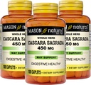 Mason Natural Cascara Sagrada 450 mg, gyógynövény kiegészítés normál emésztési funkció támogatás, 100 Caplet (csomag 3)