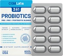 Probiotikumok 3 az 1 - Prebiotikumok + Probiotikumok + Postbiotikumok Mind egyben! Nitrogén tisztítás, egyénileg csomagolva dupla buborékfóliába frissességért - 60 VEG kupak CGM Labor által