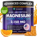 Magnesium Glycinate 2150MG Gummi für Damen und Herren, Hohe Absorption Magnesium Glycinat, Citrat, Malate Gummies für Erwachsene & Kinder, Schlafunterstützung, Zuckerfrei, Vegan, 60 Chews, Orange