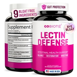 GOBIOTIX Lectin Defense - Lectin Blocker Supplement for Leaky Gut with MSM and Digestive Enzimes - Aids in Intestinal Health for Women and Men - Non-GMO + Gluten Free - 60 kapszula (1)