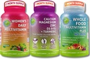 Vegán multivitaminok & Kalcium Trio - Teljes értékű élelmiszerek Multivitamin vassal + Nők Napi Multivitamin vas + Plant- alapú kalcium, Magnézium, Cink, D3, K2 & Turmeric - Energia, Csont- és Immuntámogatás