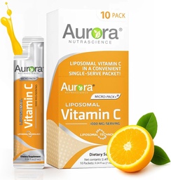 Aurora Nutrascience Micro- Pack C-vitamin, Immuntámogatás, 1000 mg Per Serving, Vegan, Gluten Free, Non-GMO, 10 egyadagos csomag, Narancs