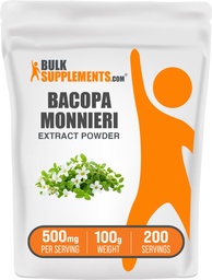 BulkSupplements.com Bacopa kivonat por - Bacopa Monnieri kiegészítés, gyógynövény kiegészítés - Vegan & Gluten Free, 500mg / szerving, 100g (3.5 oz) (1 db-os csomag)