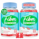 2 Packs - Fiber Gummies für Erwachsene, Sugar Free Probiotics & Prebiotic Fiber Gummies, mit Inulin, Fos & Chicory Root - für Regularität, Digestion & Gut Health - Vegan, Glutenfrei, 120 Zähler