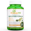 NutreeVit Pure 100% Organic Spirulina + Chlorella + Wheatgrass - Energy Booster, Immune Support, Powerful Superfood Antioxidant - Veggie Captall 124; 500mg