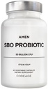 Amen probiotikumok kiegészítés, SBO probiotikumok és organikus prebiotikumok, 50 milliárd CFU, table stable, nem hűtőszekrény szükséges, Flora Napi probiotikus képlet nők és férfiak, Vegan & Non- GMO, 60 kapszula