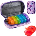 Serfeymi Weekly Travel Pill Organizer 2 Times A Day AM PM Frissített Rainbow Pill Box 7 Day hordozható cipzár PU bőr pirula esetében, Medicine Organizer for Pills, Vitamins, Halolaj - lila 02