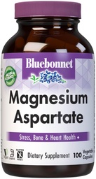 Bluebonnet Nutrition Magnézium Aspartate, Stress Relief *, Bone Health *, Heart Health *, Non-GMO, Vegan, Kosher Certified, Gluten- Free, Soy- Free, Dairy- Free, 100 növényi kapszula, 50 szervadék