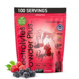 PowderVitamin Electrolytes Powder Plus (100 adag) Málna Electrolyte Powder, Zero Calorie, Keto, 0 Sugar, No Maltodextrin, 1000mg Kálium, 120mg Kalcium, 120mg Magnézium, Energy Hidration Powder