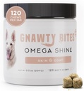 Gnawty Bites Omega Shine - 124; Dog Skin and Coat Supplement for Healthic & Lustrous Coat with Omega 3- 6- 9 & Fish Oil - 124; Dry, Irritated, & Itchy Skin Relief for Dogs, 120 Soft Chews