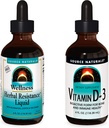 Source Naturals Folyékony kiegészítők, gyógynövény ellenállás és 2000 iu D-34-es vitamin palackok