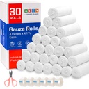 AZEN 30 Pack Gaze Rolls kötszerek, 4 x 4.1 Yards, Prémium orvosi kellékek és elsősegély-kiegészítők, kötszer Vet Wrap, múmia Wraps