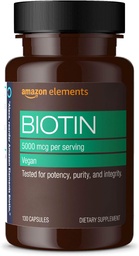 Elements Vegan Biotin 5000 µg - Haj, bőr, köröm, 130 kapszula (4 hónapos ellátás) (A csomagolás változhat)