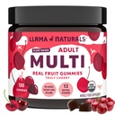 Llama Naturals Multivitamin nőknek és férfiaknak, Vegan, Organic Gumies D-vitaminnal, C és K, Felnőttek Real Fruit Gumi Vitaminok, Chewable Multivitamin Supplement, Nincs hozzáadott cukornád, Cherry, 120 Ct