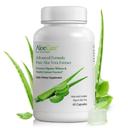 AloeCure Organic Aloe Vera kapszula, 160,000mg belső aloe levél egyenértékű egy szerving, Support Gut, Digestive, & Immune Health, Segít fenntartani kiegyensúlyozott gyomor savasság, Aloin Free, 60 kapszula