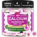 Kalcium-kiegészítők Gummies nők és férfiak 50 +, kalcium-citrát 1000mg-mal D3-vitamin, Magnézium, Cink, Elderberry, magas abszorpció Kalcium sajtok csontsűrűség, Relax izom, Immun, Vegán 60cts